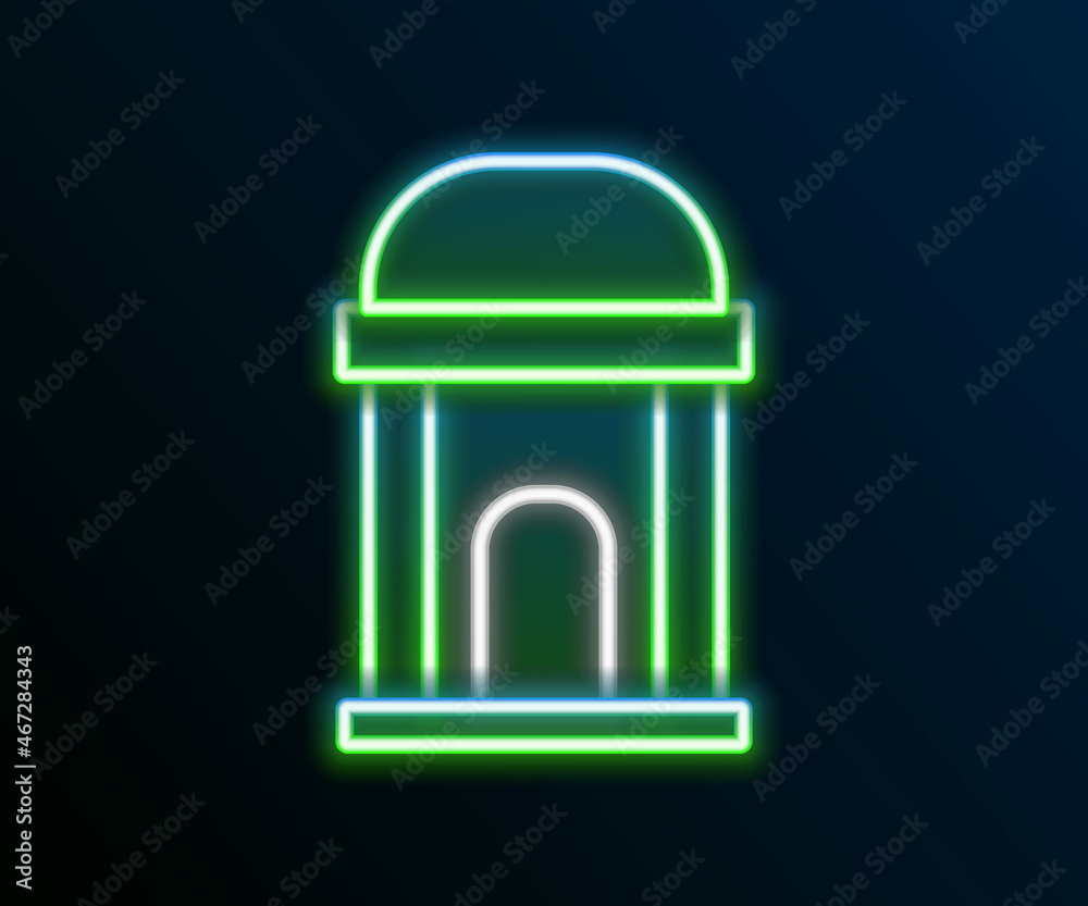 Glowing neon line Old crypt icon isolated on black background. Cemetery symbol. Ossuary or crypt for burial of deceased. Colorful outline concept. Vector Glowing neon line Old crypt icon isolated on black background. Cemetery symbol. Ossuary or crypt for burial of deceased. Colorful outline concept. Vector