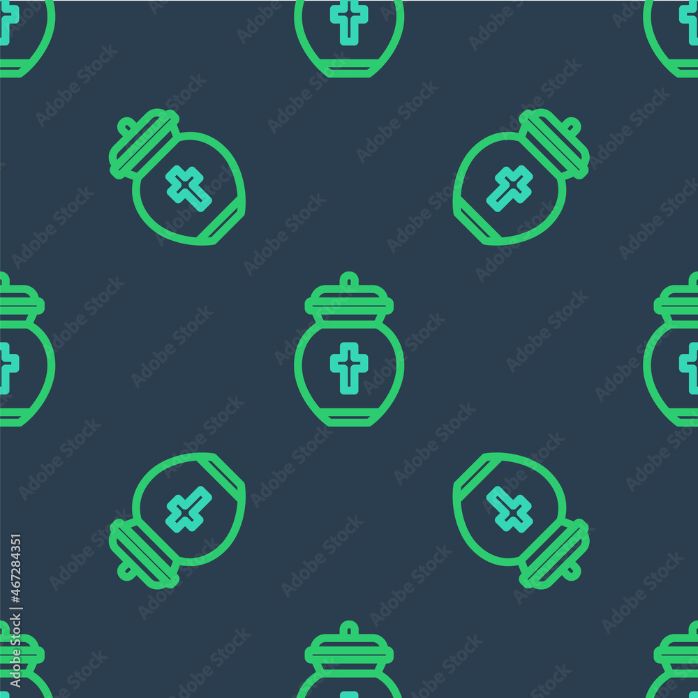 Line Funeral urn icon isolated seamless pattern on blue background. Cremation and burial containers, columbarium vases, jars and pots with ashes. Vector Line Funeral urn icon isolated seamless pattern on blue background. Cremation and burial containers, columbarium vases, jars and pots with ashes. Vector