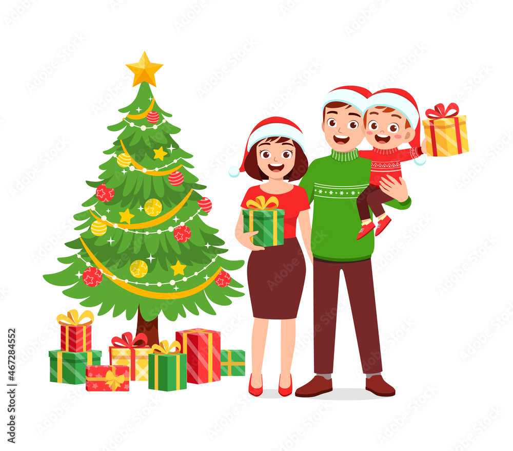 happy mother father and kid celebrate christmas
