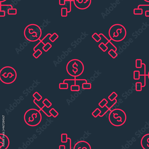 Red line Dollar on top of financial hierarchy icon isolated seamless pattern on black background. Vector © Iryna