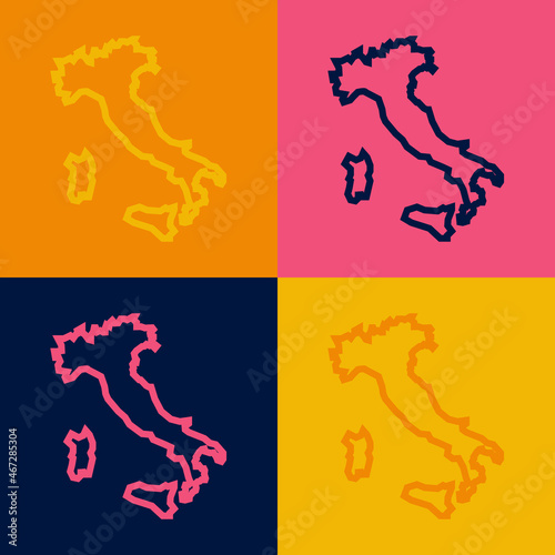 Pop art line Map of Italy icon isolated on color background. Vector
