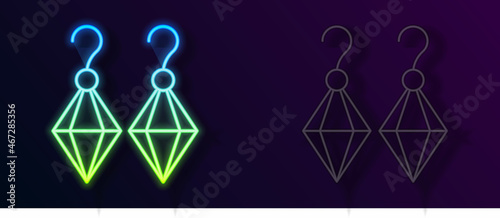 Glowing neon line Earrings icon isolated on black background. Jewelry accessories. Vector