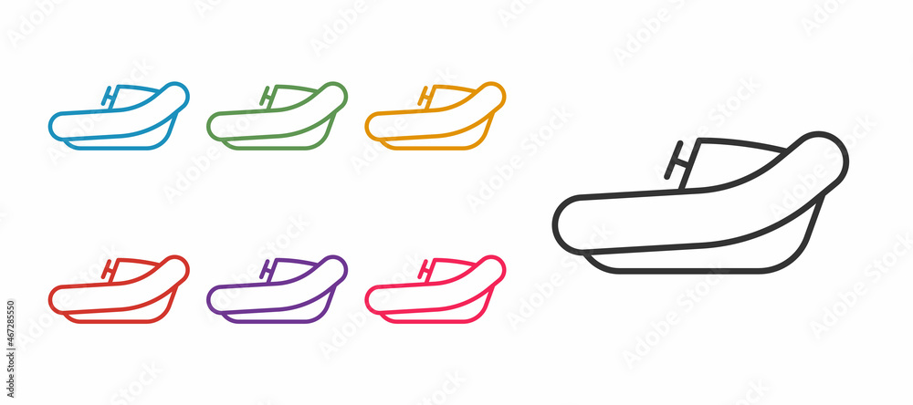 Set line Inflatable boat with outboard motor icon isolated on white background. Set icons colorful. Vector Set line Inflatable boat with outboard motor icon isolated on white background. Set icons colorful. Vector