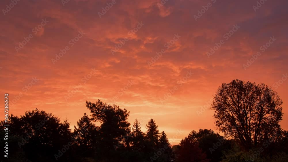 Beautiful red sky beyond the trees at sunrise -Time lapse Beautiful red sky beyond the trees at sunrise -Time lapse
