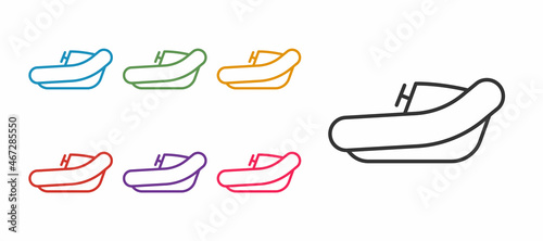 Set line Inflatable boat with outboard motor icon isolated on white background. Set icons colorful. Vector