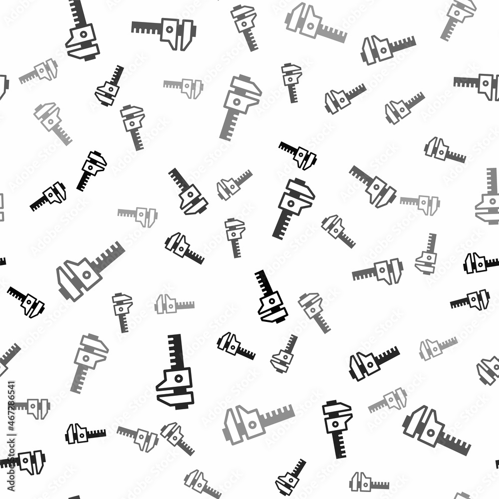 Black Calliper or caliper and scale icon isolated seamless pattern on white background. Precision measuring tools. Vector Black Calliper or caliper and scale icon isolated seamless pattern on white background. Precision measuring tools. Vector