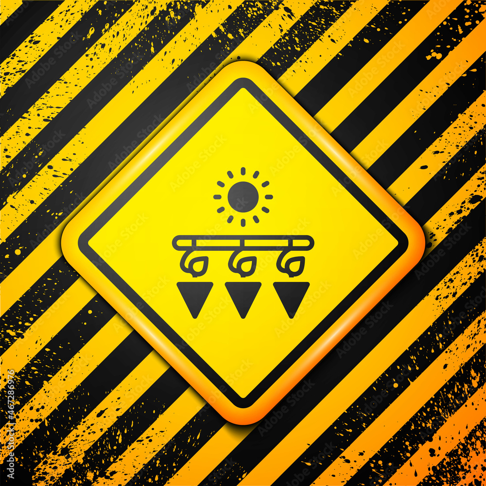 Black Drying grapes icon isolated on yellow background. Dried grapes. Warning sign. Vector Black Drying grapes icon isolated on yellow background. Dried grapes. Warning sign. Vector