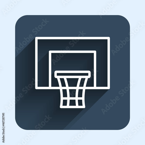 White line Basketball backboard icon isolated with long shadow background. Blue square button. Vector