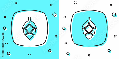 Black line Hop icon isolated on green and white background. Random dynamic shapes. Vector