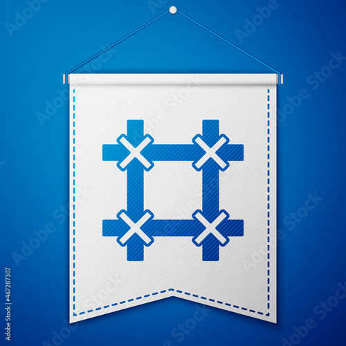 Blue Prison window icon isolated on blue background. White pennant template. Vector