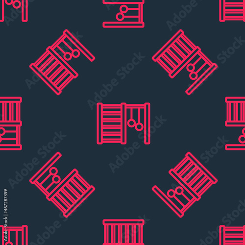 Red line Wooden Swedish wall icon isolated seamless pattern on black background. Swedish stairs. Vector