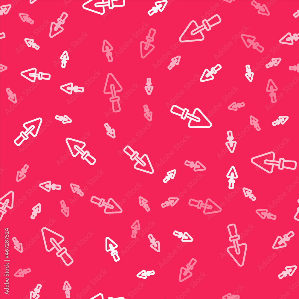 White line Trowel icon isolated seamless pattern on red background. Vector White line Trowel icon isolated seamless pattern on red background. Vector