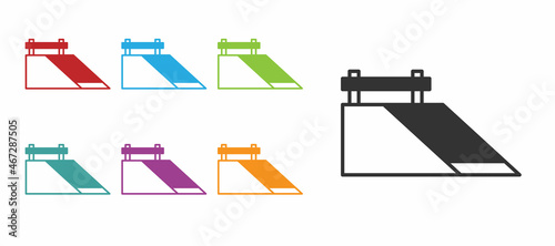 Black Skate park icon isolated on white background. Set of ramp, roller, stairs for a skatepark. Extreme sport. Set icons colorful. Vector