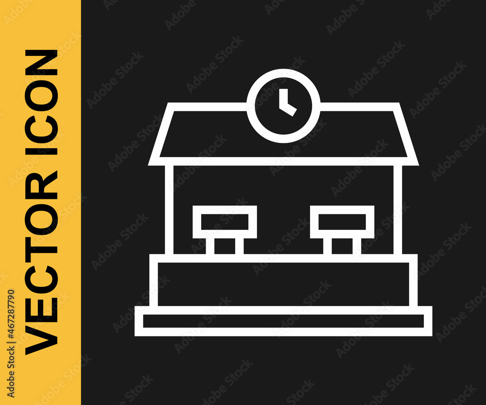 White line Railway station icon isolated on black background. Vector White line Railway station icon isolated on black background. Vector