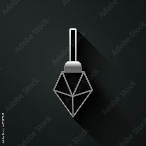 Silver Magic stone icon isolated on black background. Fantasy crystal. Jewelry gem for game. Long shadow style. Vector © Kostiantyn