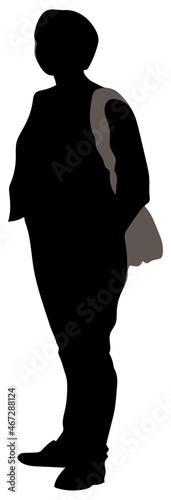VVector isolated silhouette women with shoulder bag, an adult lady of a chunky build.