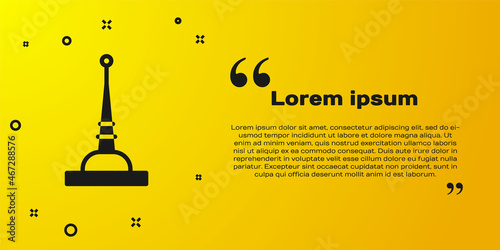 Black Antenna icon isolated on yellow background. Radio antenna wireless. Technology and network signal radio antenna. Vector