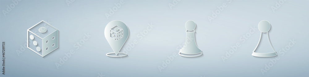 Set Game dice, Chess pawn and Chip for board game. Paper art style. Vector Set Game dice, Chess pawn and Chip for board game. Paper art style. Vector