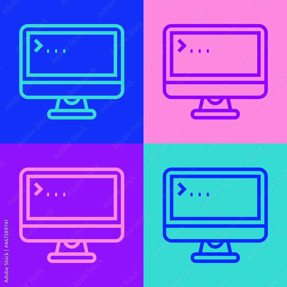 Pop art line Computer monitor screen icon isolated on color background. Electronic device. Front view. Vector Pop art line Computer monitor screen icon isolated on color background. Electronic device. Front view. Vector