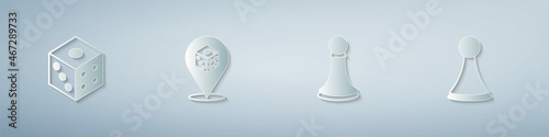 Set Game dice, Chess pawn and Chip for board game. Paper art style. Vector