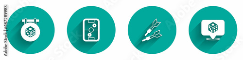 Set Game dice, Air hockey table, Dart arrow and icon with long shadow. Vector