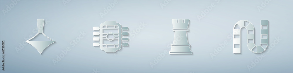 Set Whirligig toy, Table football, Chess and Board game. Paper art style. Vector Set Whirligig toy, Table football, Chess and Board game. Paper art style. Vector