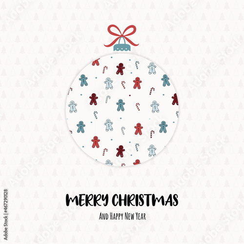 Christmas greeting card with gingerbread cookies and wishes. Xmas concept. Vector