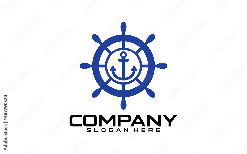 Fototapeta premium Marine retro emblems logo with anchor and ship steering, anchor logo