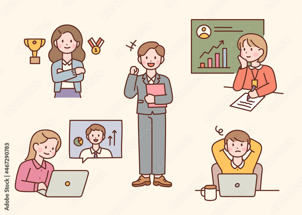 View of employees working in the office. flat design style vector illustration. View of employees working in the office. flat design style vector illustration.