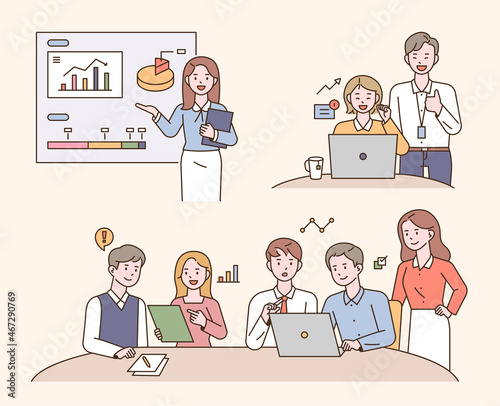 Business team members are teamwork. flat design style vector illustration.