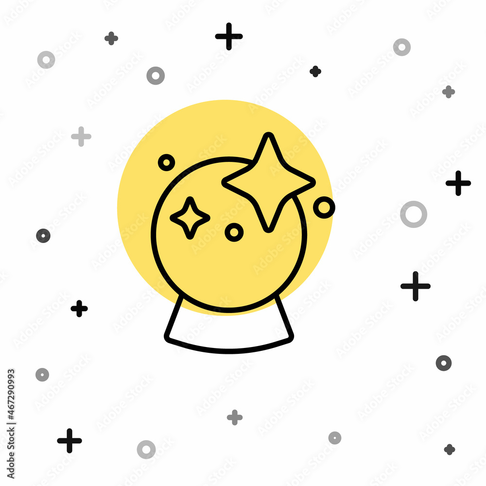 Black line Magic ball icon isolated on white background. Crystal ball. Random dynamic shapes. Vector Black line Magic ball icon isolated on white background. Crystal ball. Random dynamic shapes. Vector