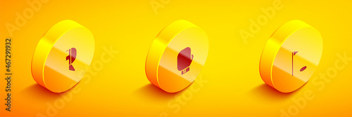 Set Isometric Fencing helmet mask, Boxing glove and Golf flag icon. Vector