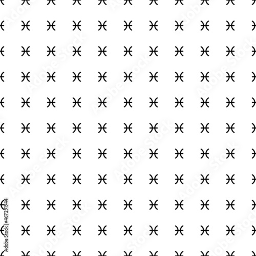 Square seamless background pattern from geometric shapes. The pattern is evenly filled with big black zodiac pisces symbols. Vector illustration on white background