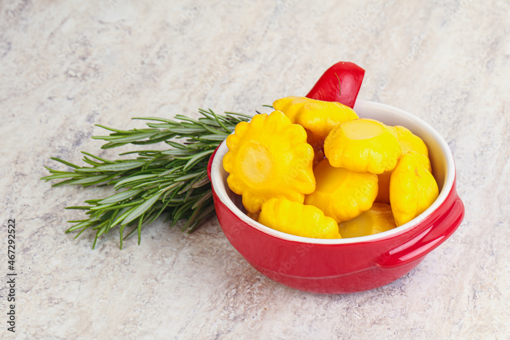 Pickled yellow patisson natural snack Pickled yellow patisson natural snack