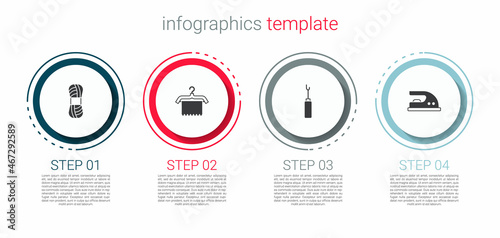 Set Yarn, Hanger wardrobe, Awl tool and Electric iron. Business infographic template. Vector