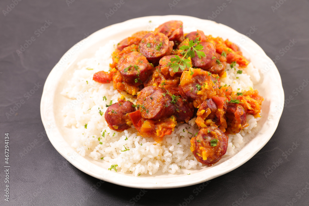 sausage cooked with tomato sauce and spice(rougail creole)
