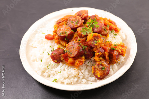 sausage cooked with tomato sauce and spice(rougail creole)