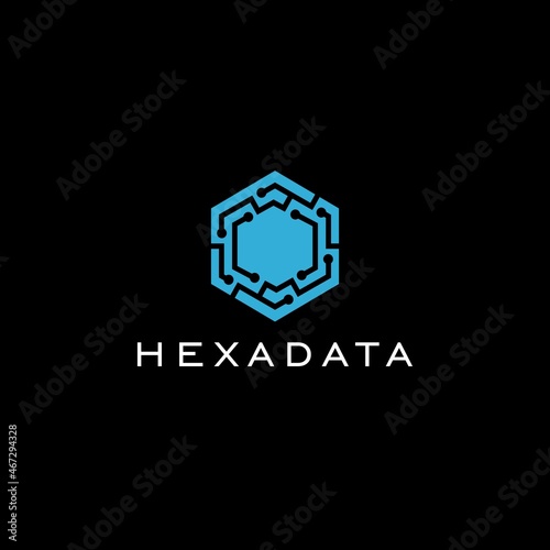 Hexagon Data Logo, Modern Data Geometric Logo Vector, Hexagone Data Sircuit Logo Template