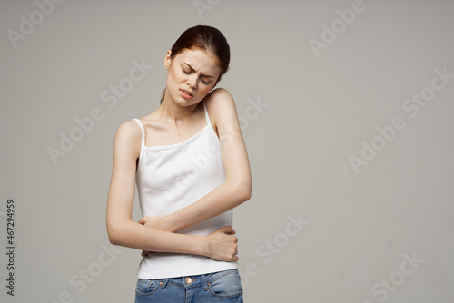 woman groin pain intimate illness gynecology discomfort studio treatment