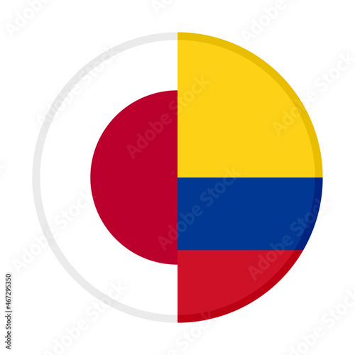 round icon with japan and colombia flags. vector illustration isolated on white background