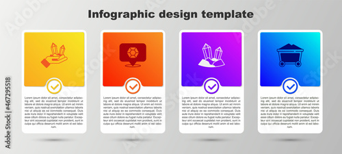 Set Gem stone, and Mine coal trolley. Business infographic template. Vector