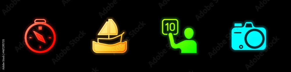 Set Compass, Yacht sailboat, Assessment of judges and Photo camera icon. Vector