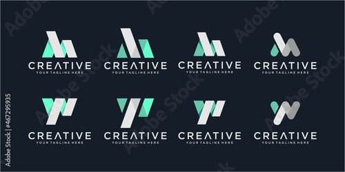 Set Of Colorful Letter M and W logo design template