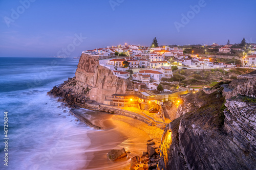 The beautiful village of Azenhas do Mar at the portuguese Atlantic coast after sunset photo