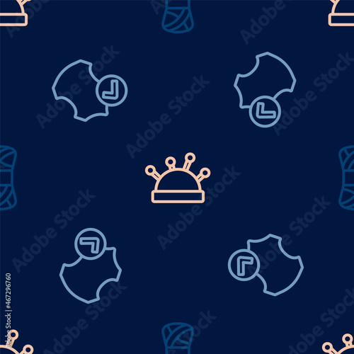 Set line Yarn, Leather and Needle bed and needles on seamless pattern. Vector