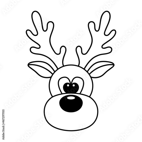 Cute reindeer head isolated on white background. Vector outline illustration