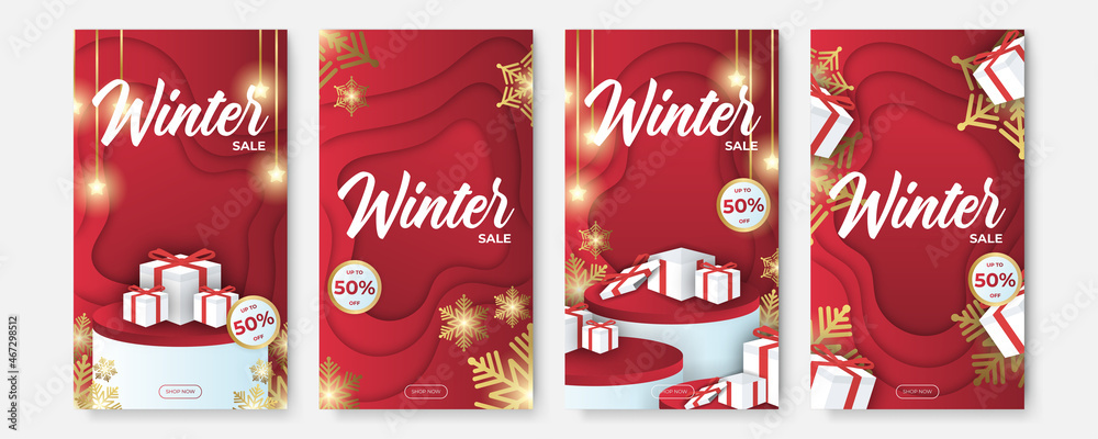 Naklejka premium Christmas sale. Winter promotional labels cards advertising special offers season sales. Christmas promotion discount poster. Winter sale, social media promotional content. Vector illustration