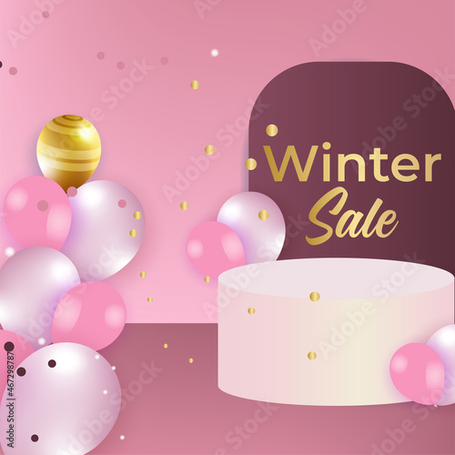 Winter poster with golden Christmas snowflakes and stars. Winter big sale poster. Winter background. Winter Christmas sale social media template design background. Vector illustration © SyahCreation
