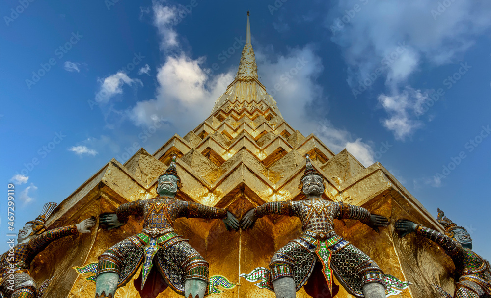 Statues at Wat Phra Kaew in the grounds of the Grand Palace in Bangkok