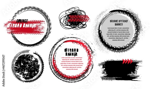 Automotive grunge round banners set. Editable vector collection